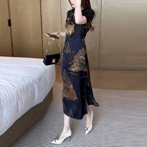 Váy Ngắn Tay Thời Trang Cổ Điển in Hoa Thanh Lịch Cho Nữ Mùa Hè 2024 Váy Chữ a Bó Eo Thon Gọn Thời Trang Đi Làm