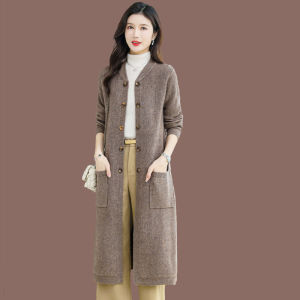 High-End Fashion Woolen Coat Womens Long Knitted Cardigan Open Front Loose Fit Autumn Winter New Style plus Size Sweater