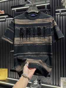 FGD | High-end Embroidered Glitter Striped Short Sleeve T-shirt