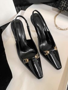 Black Patent Leather High Heels Design Sensation Minority Elegant Lady Sandals Women Low Cut Metatarsal Buckle Casual Summer Shoes