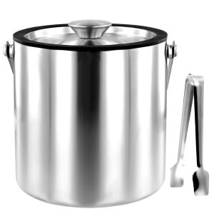 Double-Wall Stainless Steel Insulated Ice Bucket Ice Bucket Ice Cube Container Great for Home Bar Chilling Beer Champagne Wine
