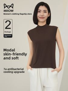 Miiow | Slim Fit Modal Cotton Sleeveless Vest Cat Person Summer Thin Short Sleeve Overhead Top Womens Fashion Basic T-Shirt Upperwear