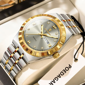 POEDAGAR Luxury Fashion Mens Watch Week Date Waterproof Luminous Quartz Man Wristwatch Stainless Steel Business Watches For Men