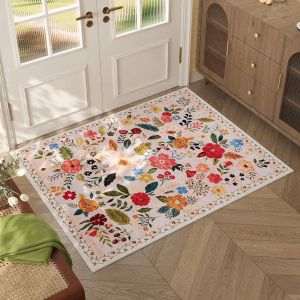 Thảm Trải Sàn Lối Vào Họa Tiết Hoa Tươi VIKAMA Light Fresh Floral-Pattern Trang Trí Nhà Cửa Chống Bám Bẩn Chống Trơn Trượt Chống Thấm Nước Giặt Máy Được Chất Liệu Polyester.