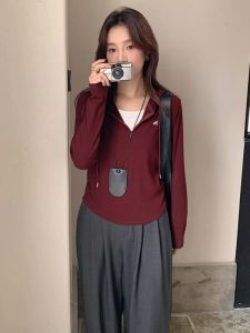 Áo Thun Dài Tay Có Mũ Trùm Đầu Thời Trang Thường Ngày Cho Nữ Mùa Xuân 2025 Thiết Kế Mới Đa Năng Giả Hai Mảnh Áo Thun Cotton Dài Tay