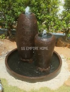 S25 Feng Shui 3.5 ft Round Water Pond Pot Fountain Kolam Air Sandstone Garden Water Feature Balinese 风水流水喷泉瀑布池 Fish Home