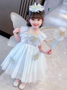 Elegant Butterfly Wings Dress Childrens Performance Costume Fairy Princess Skirt for Little Girls Summer Sweet Style Loose Waist