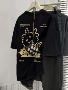 Áo Thun Cotton Tay Ngắn Dáng Rộng Cho Nam Mùa Hè Phong Cách Hong Kong Thời Trang Mới 2025 Quần Áo Rộng Rãi Nửa Tay Áo