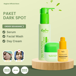 Reglow Skincare Paket Darkspot Krim Flek Hitam Serum Flek Hitam Wajah Facial Wash Wajah Flek Hitam Perawatan Flek Hitam Bekas Jerawat Serum Wajah Glowing Serum Muka Reglow Skincare Paket Perawatan Wajah Glowing