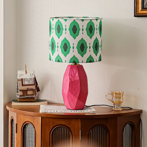 💥Dream Best🔥 Pink Ceramic Memphis Desk Lamp Vintage Contrast Color Bedroom Study Bedside Lamp Retro Ambience Light