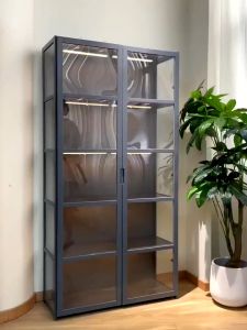 4/5 Layers Bamboo Display Cabinet Acrylic 2 Doors 3-sided Transparent Glass Garage Kit Storage