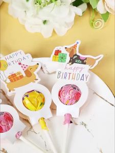 24pcs Black Gold Birthday Lollipop Paper Cards Champagne Star Gift Cake Candy Tags for Adult Men Birthday Party Favor Decor