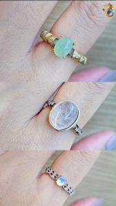 Collection Grade Full S925 Silver Adjustable Ring (Faceted Moonstone Chrysoprase Clear Quartz Blue Needle)