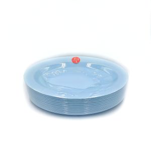 (10-12นิ้ว)จานเปล จานเปลไข่ จานเมลามีน จานสีฟ้า เมลามีนแท้100% ตราม้า  แพ็ค12ใบ