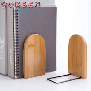 DUKEEN 1 Pair Nature Bamboo Desktop Organizer Office Home Bookends Book Ends Stand Holder Shelf Bookrack