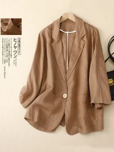JIKE | Casual Cotton Linen 7/8 Sleeve Short Jacket