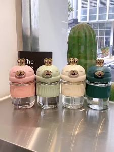 High-value and durable cute rabbit straw cup heat insulation girl thickened pop-up