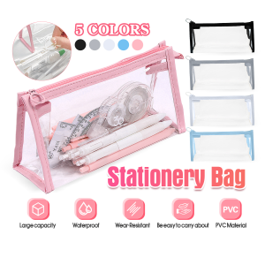 Transparent PVC Pencil Case Large Capacity Student Stationery Storage Bag Pencil Pouch with Zipper Cosmetic Toiletries Travel Organizer Bag Kotak Pensel