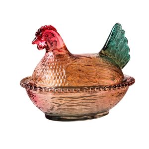 Creative Chicken Shaped Thickening Smooth Color Glass Storage Jar Multipurpose Household Candy And Snack Dim sum Cans With Lid