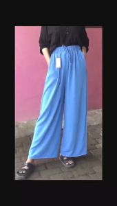 Celana Kulot Panjang Crinkle Airflow Saku Samping Jumbo Muat BB 40-75KG Dengan Pinggang Tali Serut