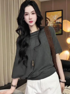 Thin Ice Silk Knitted Top Womens Summer Luxury Design Asymmetrical Batwing Sleeve Casual Comfortable Loose Fit Solid Color