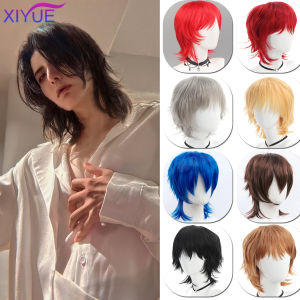 XIYUE  Synthetic Black Red Pink Short Straight Hair For Boy Party Heat Resistant Fake Hair Mullet Fish Head Type Men Cosplay Wig
