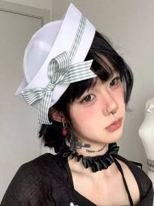 Korean Style Sailor Hat with Bow Knot Large Circumference Small Face Effect Suitable for round Face Beret Cap Navy Style