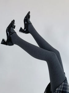 Gray Fleece Lined Compression Leggings Womens Autumn Winter Long Pants Trousers Stylish Slimming Stripe Design Base Layer