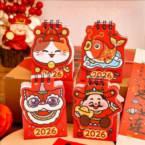 2026 Desk Calendar Cute God of Wealth Lucky Cat Koi Fish Mini Calendar Portable Daily Planner New Year Gift (in stock)