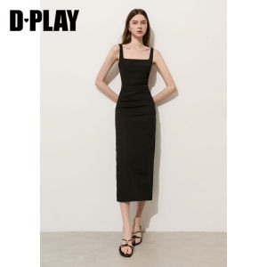 D-PLAY | Đầm Ôm Phong Cách Pháp Cổ Vuông Xẻ Rẽ Co Dãn