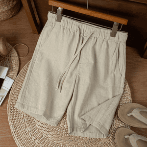 Quần Short Vải Lanh Cotton Thoáng Khí Mùa Hè Cho Nam Cạp Vừa Quần Ống Đứng Thường Ngày Màu Cát Quần Ngắn Năm Phần