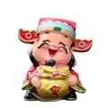 God of Prosperity 三喜财神 迎祥纳福红衣Q版财神手捧元宝聚宝盆树脂喜庆工艺品摆件. 