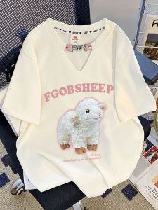 เสื้อยืดคอกว้างแขนสั้นทรงหลวมสไตล์เกาหลีสำหรับผู้หญิงในช่วงฤดูร้อน ทรงหลวม สไตล์ลำลอง ปกโปโล แขนสั้น เสื้อตัวบนยาวปานกลาง