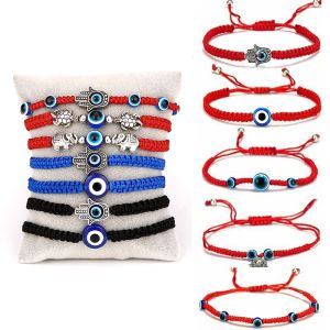 Corinna Cleaned Evil Eye Bracelet Women Lucky Charm Red Cord Braided Adjustable Wristband Couple Palm Blue Eyes Gift Jewelry