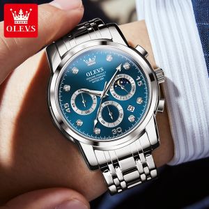 OLEVS Watch For Men 100% Original Import Water Proof Quartz Movement Calendar Luminous Multifunction Chronograph Stainless Steel