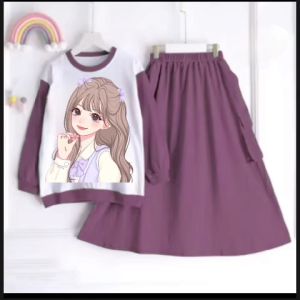 Setelan Rok anak perempuan  gambar Gadis cantik terbaru kekinian untuk usia 3-12 tahun