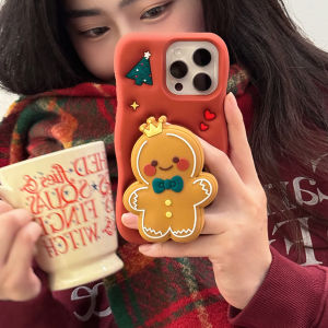 Gingerbread Man Head Grip Top Holder Phone Case For iPhone 17 16 15 14 13 12 11 Pro Max Plus Cartoon Back Cover Christmas Gift