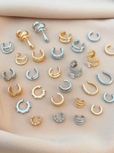 Anting Tusuk Tulang Telinga Gold - Silver / Titanium Stainles stell / Elegnt Tanpa Tindik /Tempel Jepit / Harga per 1pcs /