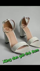 giày xăng đan gót thô cao quai bản ngang chất liệu si PU họa tiết da cá sấu đẹp lạ NĐ120