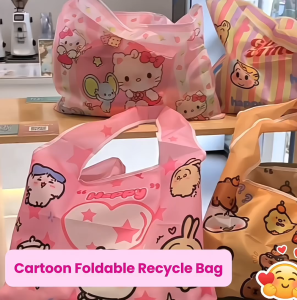(READY STOCK) Kartun Beg Kitar Semula Lipat Besar Capybara Eco Foldable Shopping Bag Recycle Bag Large 可折叠环保袋大容量购物袋轻便袋