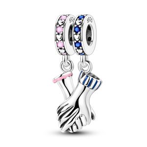 Mặt Dây Chuyền Charm Hình Gấu Hồng Trái Tim Bạc 925 Làm Quà Tặng Tự Làm Cho Nữ Vòng Tay Lắc Tay Trang Sức Thời Trang Cổ Điển Hợp Xu Hướng Quà Tặng Ngày Valentine