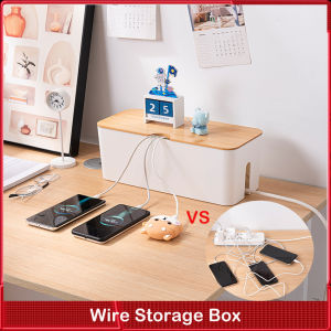 ⭐️【Local warehouse+COD】⭐Power Cable Storage Box Strip Wooden Case Power Line Wire Management Organizer Anti-dust Charger Socket Network Line Storage Bin