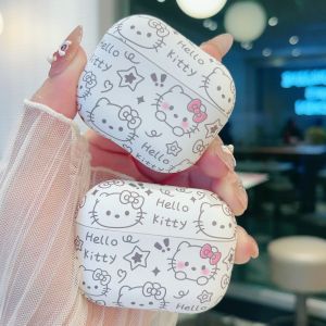 Luxury White Hello Kitty Matte Earphone Case With  for Airpods Pro Pro2 Pro3 4 3 2 1 Cute Cartoon Fashion Headphone Case