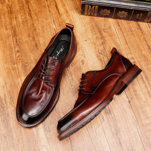 New Men Single Shoes Lace-up Retro Washed Leather Outsole Business Dress Light Luxury High-end Classic Leather Shoes Ventage Men Loafers