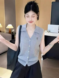 YUEZHONGWEI | Áo Thun Dệt Kim Form Ôm Tay Ngắn Cổ V Chất Liệu Lụa Sợi Gai