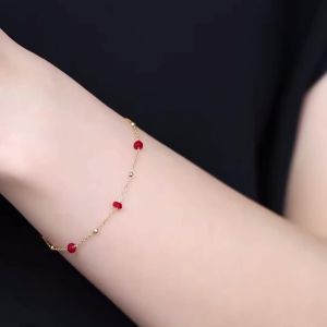 Montagne Jewelry 18k Pure Gold Bracelet for Women Faceted Stone Design Fine Jewellery Natural 3mm Ruby Bracelets Cuff