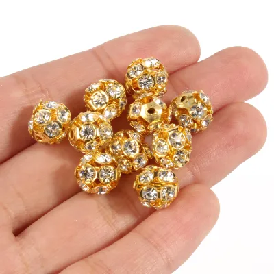 50 Chiếc Hạt Pha Lê Kim Loại Màu AB 6/8/10mm Hình Cầu Hạt Rời Dùng Làm Đồ Trang Sức Tự Làm Phụ Kiện Vòng Tay