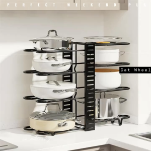 Pots and Pans Organizer 8-Tier Adjustable Pan Organizer Rack for Kitchen Cabinet