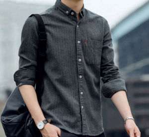 Mens Shirts New Brushed Striped Long Sleeve Casual Shirts Men s Youth Korean Version All match Square Collar Shirts for Men