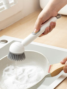 Refillable Rotating Dish Brush Long Handle Non Slip for Pots Pans Scrub Dishwasher Safe Non Scratch Bristles
